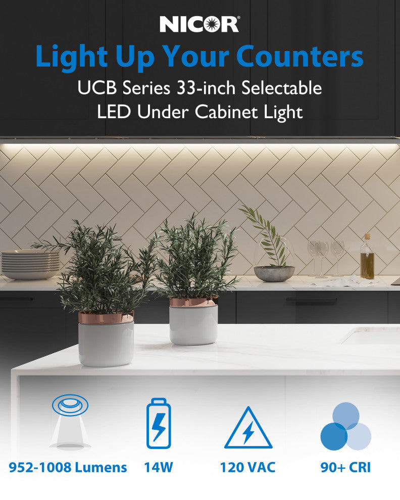 UCB Series Selectable LED Under Cabinet Light, 33", No Switch