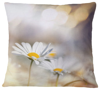 Chamomiles On Blue Background Floral Throw Pillow, 16"x16"