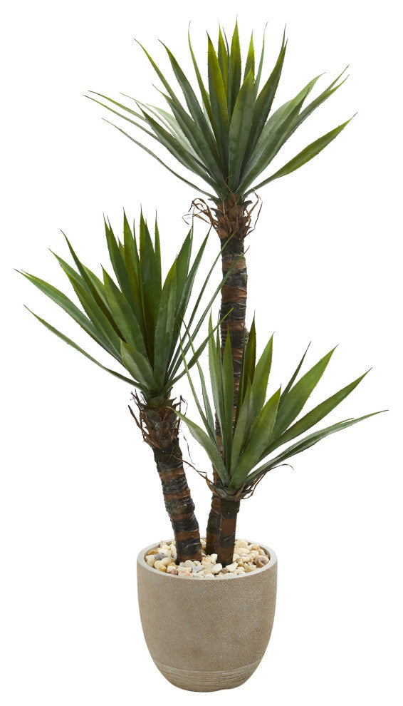56" Yucca Artificial Tree, Sandstone Planter