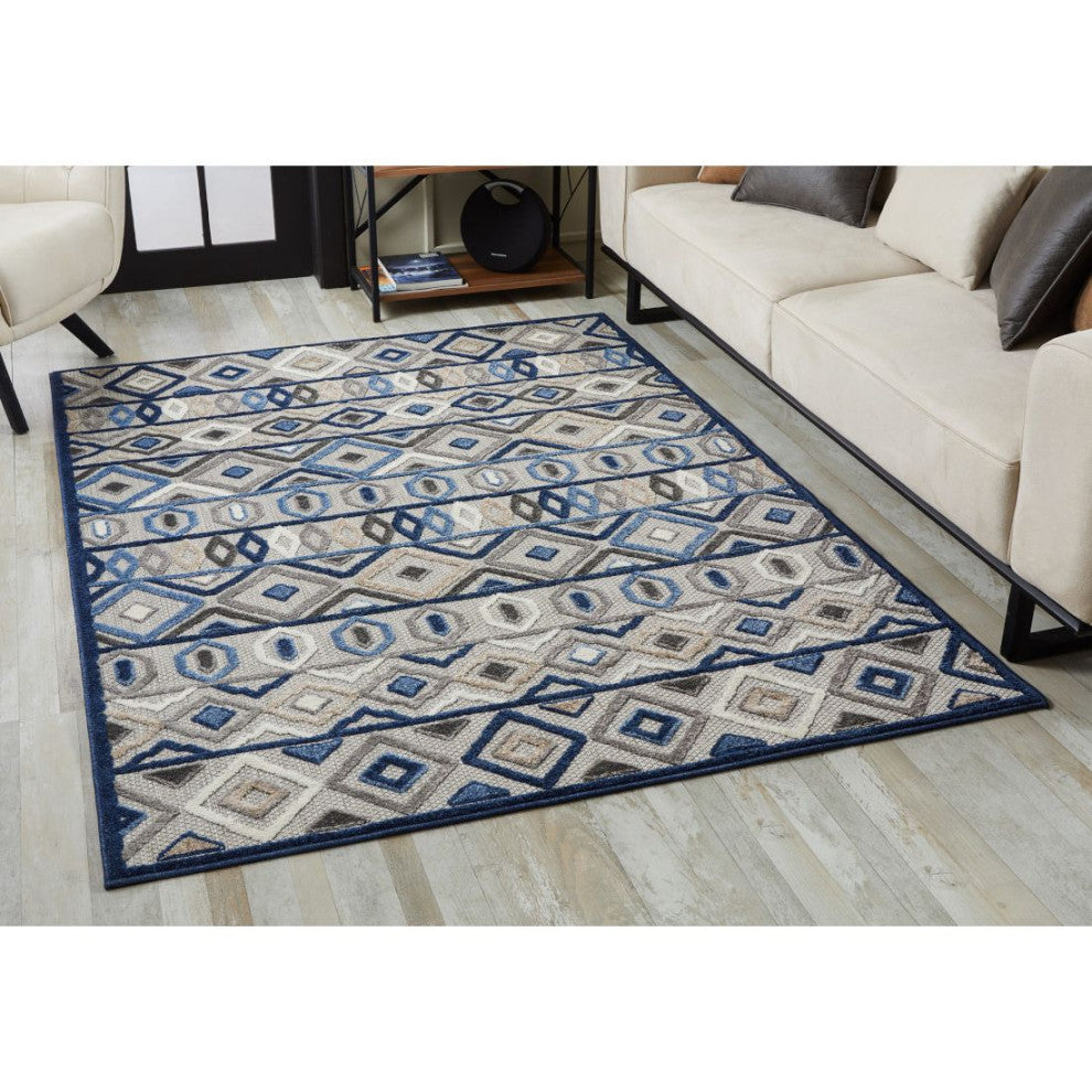 KAS Calla 6921 Grey/Blue Aztec Area Rug, 5'3" x 7'