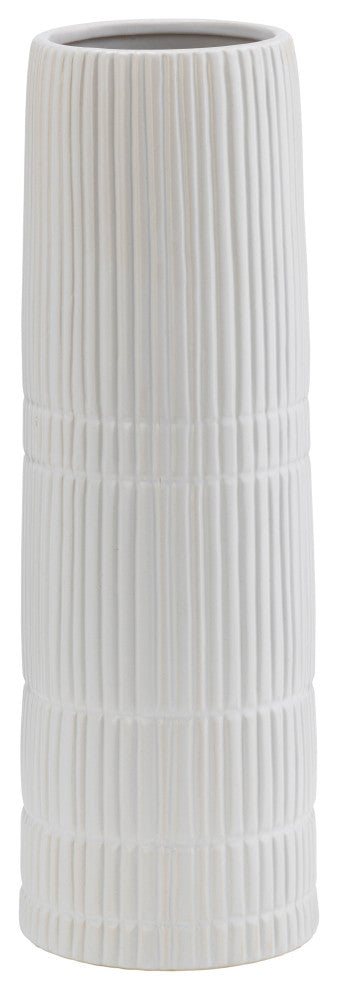 Ceramic 15"H Lined Cylinder Vase, White