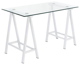 Middleton Desk With Clear Glass Top and White Base