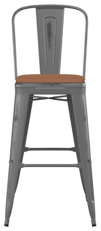 30'' High Indoor Clear Coated Counter Stool, Clear Coated/Teak