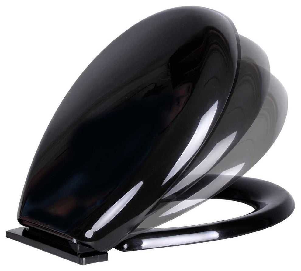 Slow Easy Close Toilet Seat No Slam Plastic Black Round Toilet Seat Lid