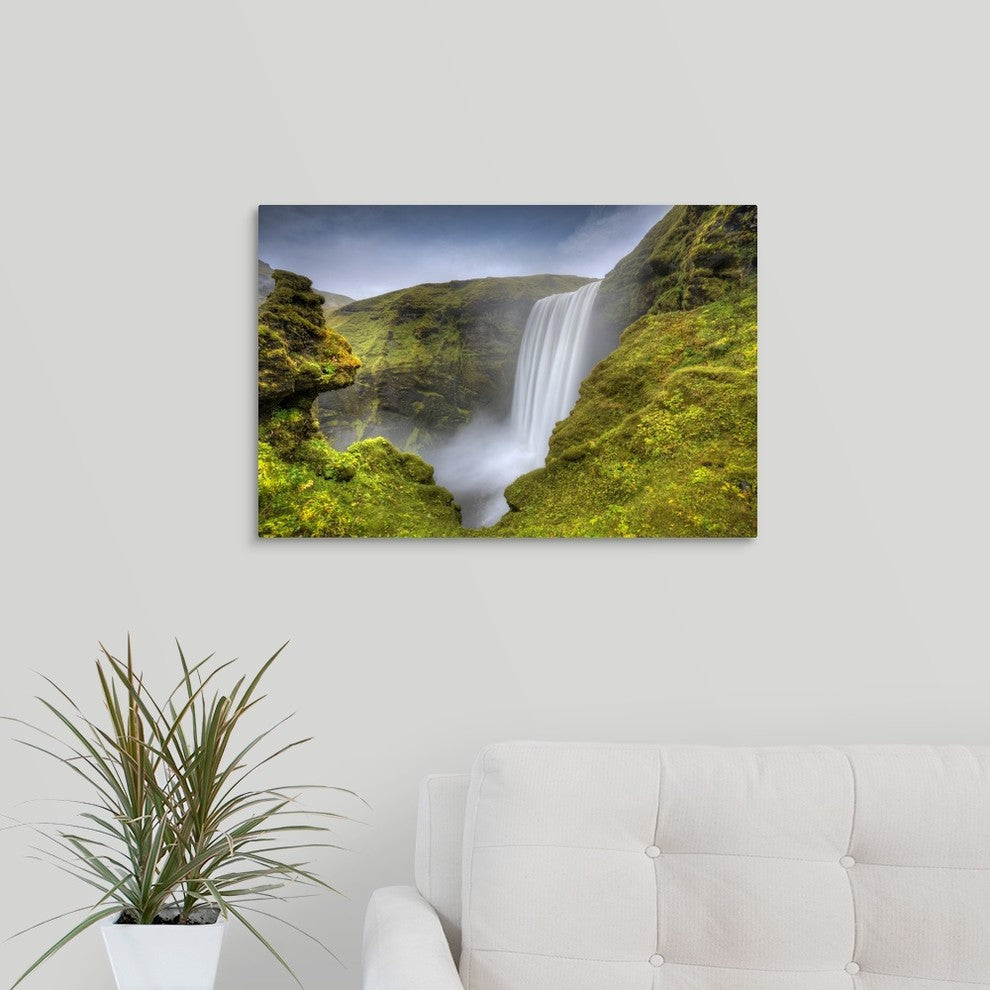 "Wild Waterfall, Iceland" Wrapped Canvas Art Print, 24"x16"x1.5"