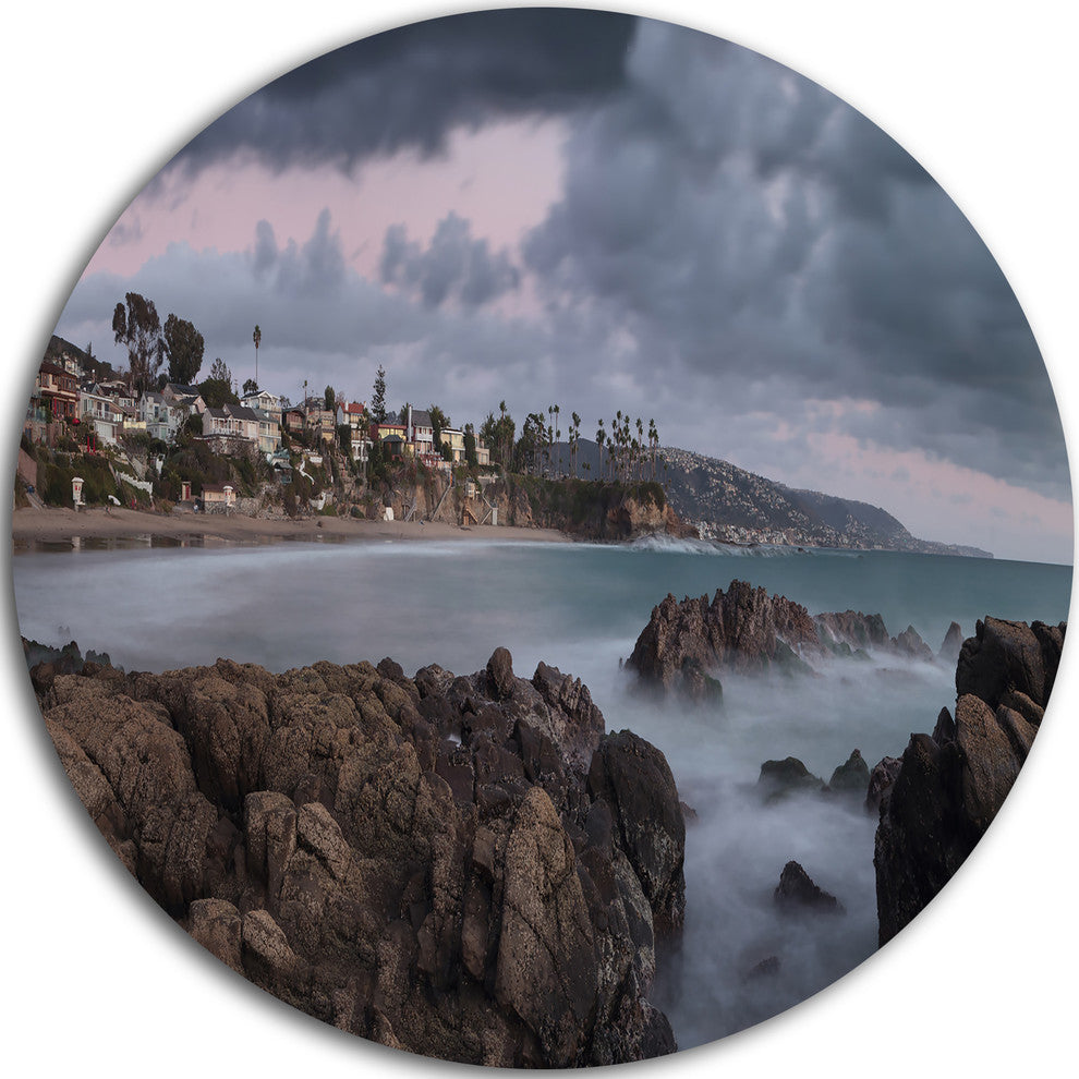 Heavy Rain Clouds Over Crescent Bay, Landscape Disc Metal Wall Art, 23"
