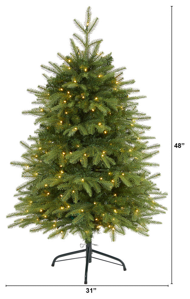 4' Vancouver Fir Natural Look Faux Xmas Tree W/Clear Lights & Bendable Branches