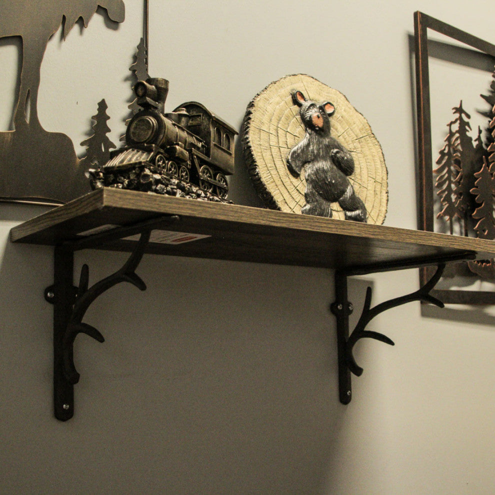 Brown Cast Iron Deer Antler Wall Shelf Brackets Set of 2