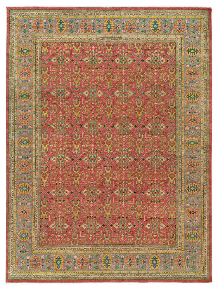 Red 100% Wool Hand Knotted Antiqued Oushak Design Oversized Rug 14'x16'5"