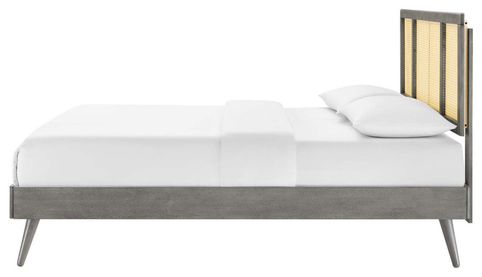 Platform Bed Frame, King Size, Wood, Gray, Modern Mid-Century, Bedroom