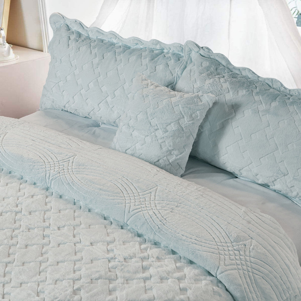 Tatami Quilted Faux Fur Bedspread Set, Gray, Queen
