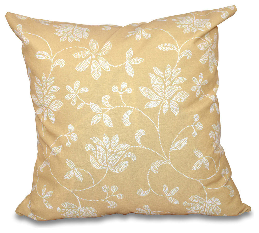 Traditional Floral, Floral Print Pillow, Gold, 26"x26"