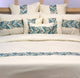 King Duvet Cover 3 Pc set in Cream Cotton with Embroidery, Fern Embroidery