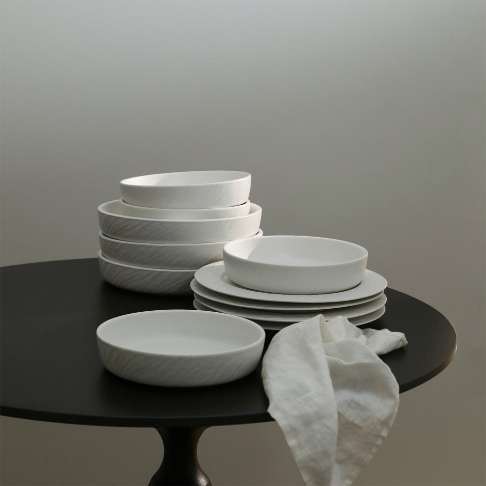 Stone Lain Senso New Bone China 24 Piece Dinnerware Set, White