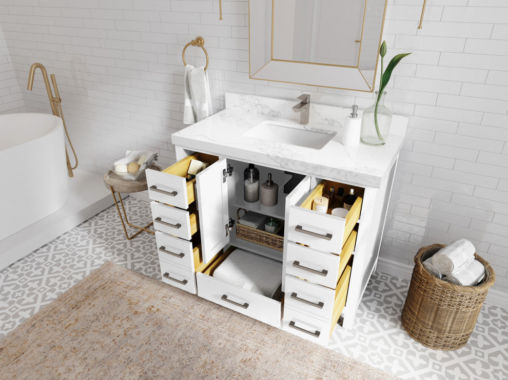 Malibu 42 Single Sink Bath Vanity in White  2" Carrara Quartz