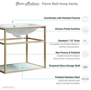 Pierre 24 Single, Metal Frame, Open Shelf, Bathroom Vanity, Gold