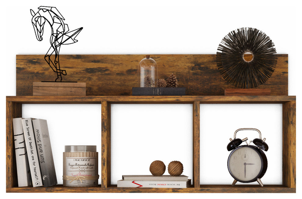 Danya B. Modern 3 Cube Floating Wall Shelf With Display Ledge, Pine