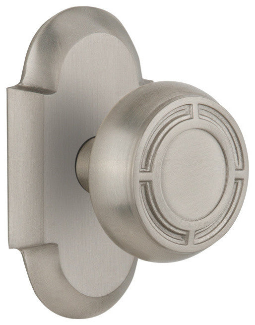 Cottage Plate Privacy Mission Knob, Satin Nickel