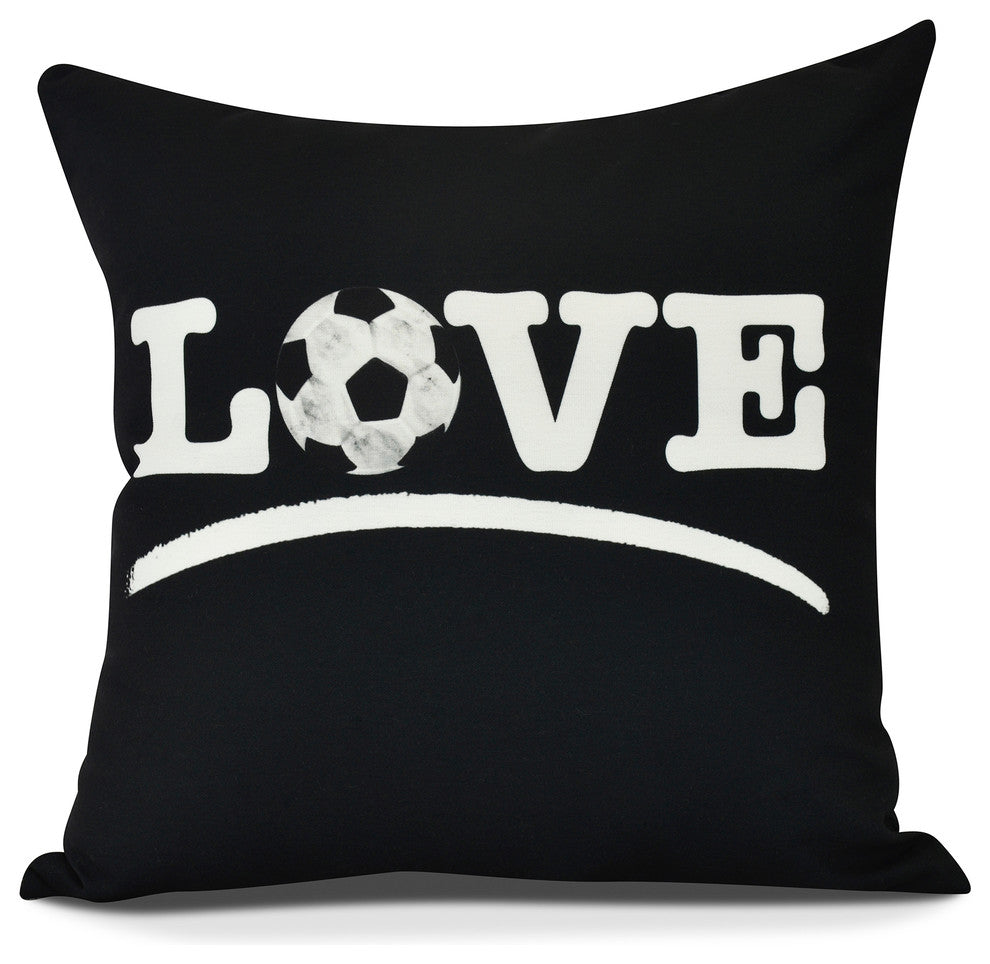 Love Soccer, Word Print Pillow, Black, 20" x 20"
