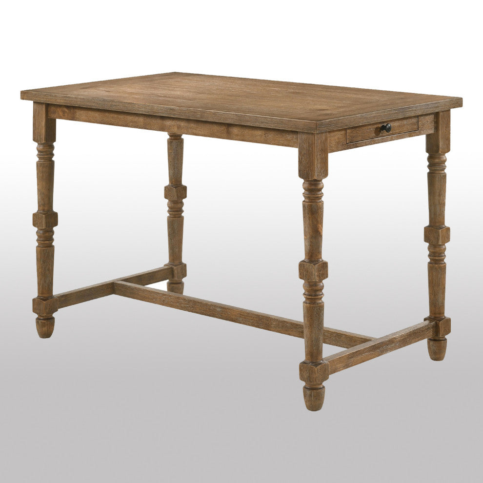 Rectangular Counter Height Table, Weathered Oak Finish