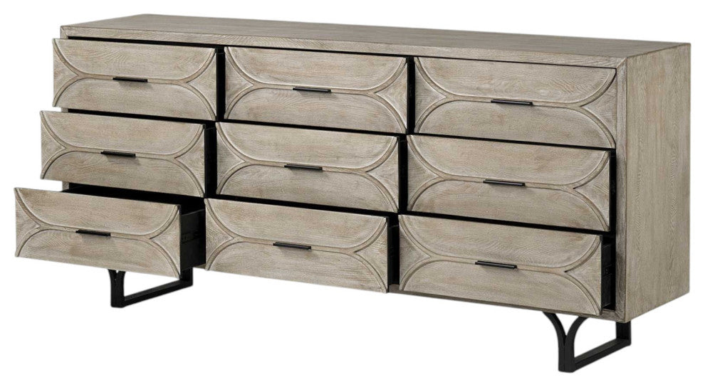 70" Light Brown Solid Wood Nine Drawer Sideboard