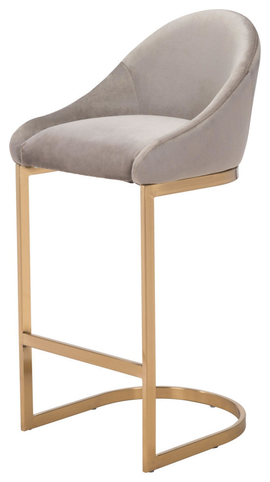 Bar Stool Chair Barstool, Faux Vinyl Leather, Steel, Gray, Gold, Cafe