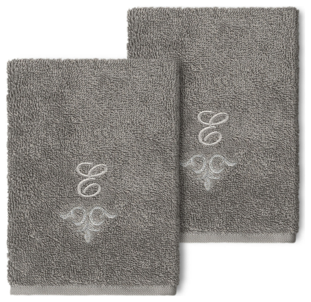 Linum Home Turkish Cotton Monica 2-Piece Embellished Washcloth Set, Dark Gray