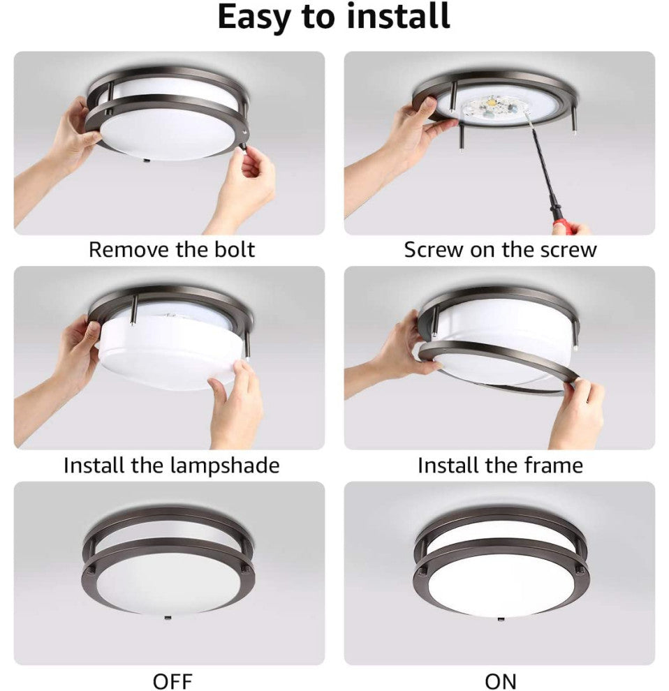 LED Flush Mount Ceiling Light 10" Round Bronze Dimmable Ceiling Lamp