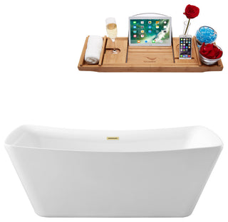 67" Streamline Bathtub and Tray With Drain, Polished Brass