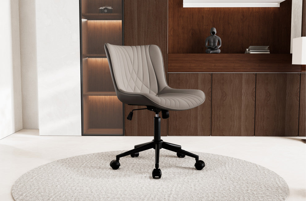 Younike Armless Upholstered Faux Leather Rolling Office Chair, Khaki
