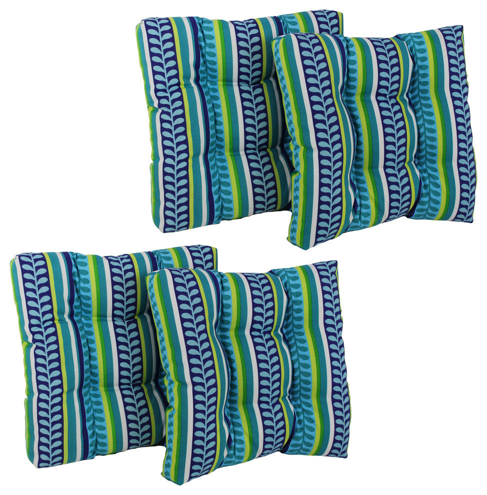 19" Squared Polyester Tufted Dining Chair Cushion, Set of 4, Pike Azure