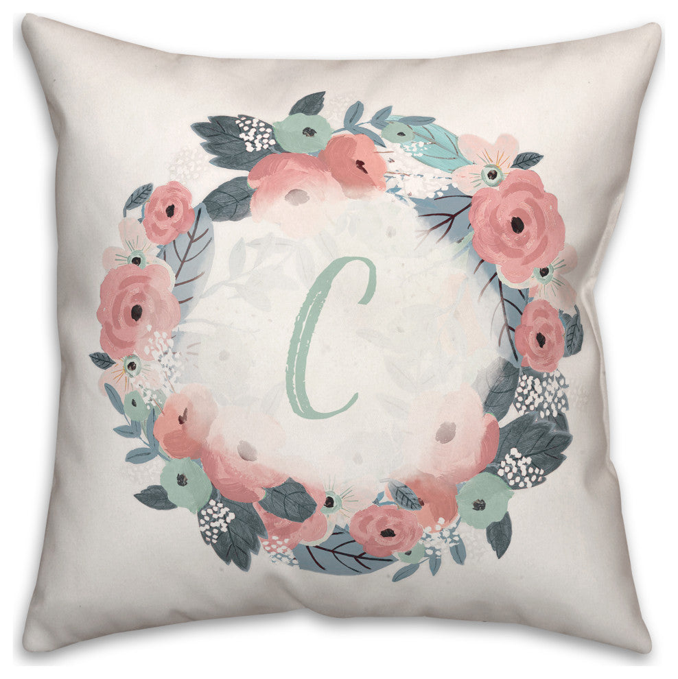 C Monogram Wreath 18x18 Spun Poly Pillow
