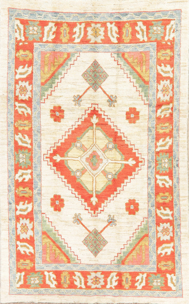Oushak Oriental Traditional Hand-Knotted Turkish Area Rug, Beige, 9'2"x5'8