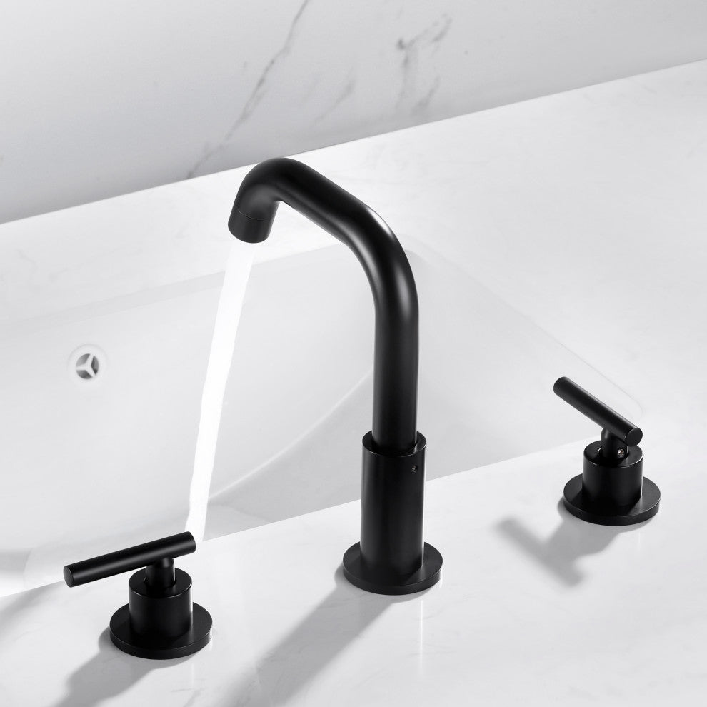 8 in. Widespread 2-Handle High Arc Bathroom Faucet with Brass Dics Valve, Black
