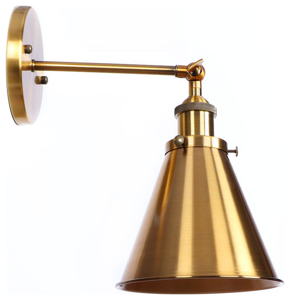 Gold 1-Light Industrial Cone Shape Swing Arm Wall Lamp
