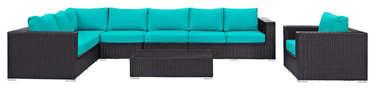 Espresso Turquoise Convene 7-Piece Outdoor Patio Sectional Set