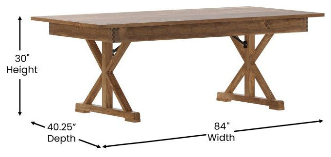 HERCULES 7' x 40" Rectangular Solid Pine Farm Table with X Legs, Antique Rustic
