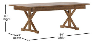 HERCULES 7' x 40" Rectangular Solid Pine Farm Table with X Legs, Antique Rustic