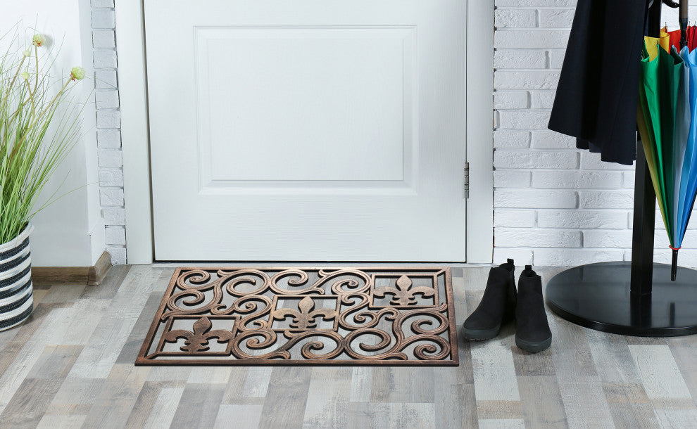 Outdoor Mat, Natural Rubber, 18"x30" Heavy Duty Doormat, Fleur-De-Lis