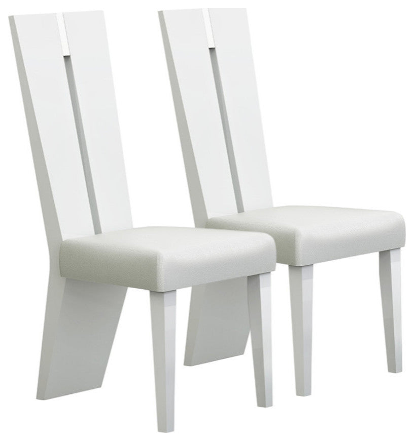 Set of Two Contemporary Sleek High Gloss White Dining Chairs