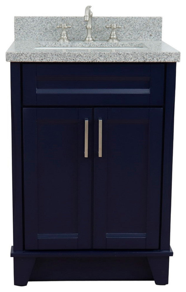 25" Single Sink Vanity, Blue Finish With Gray Granite And Rectangle Sink