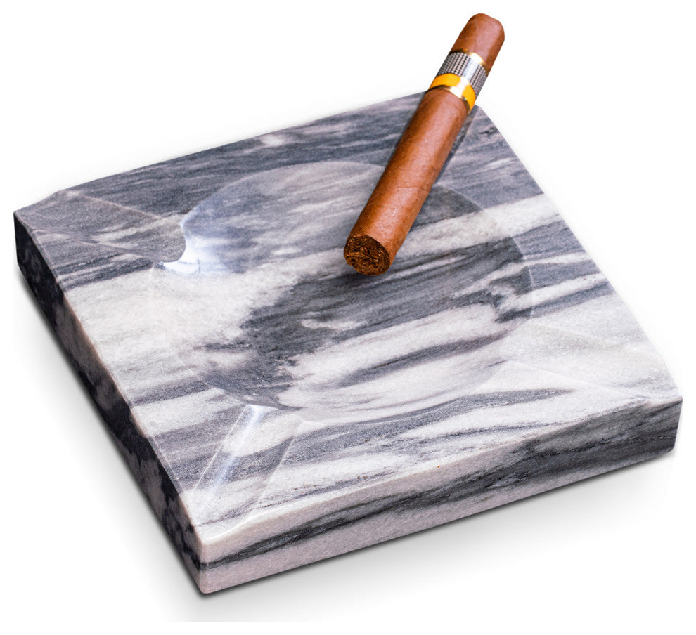 Handcrafted Genuine Marble 4 Cigar Ashtray, Carrera Gray Marble