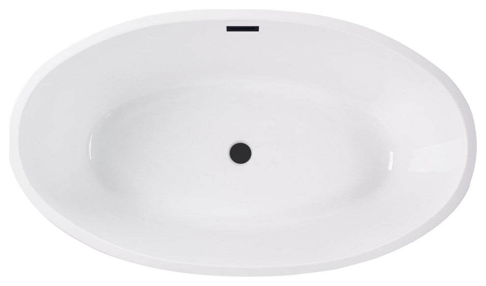 59"x32" Acrylic Freestanding Soaking Bathtub, White/Matte Black