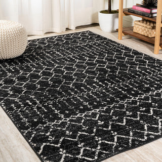 Moroccan HYPE Boho Vintage Diamond Runner Rug, Black/Ivory, 8 X 10
