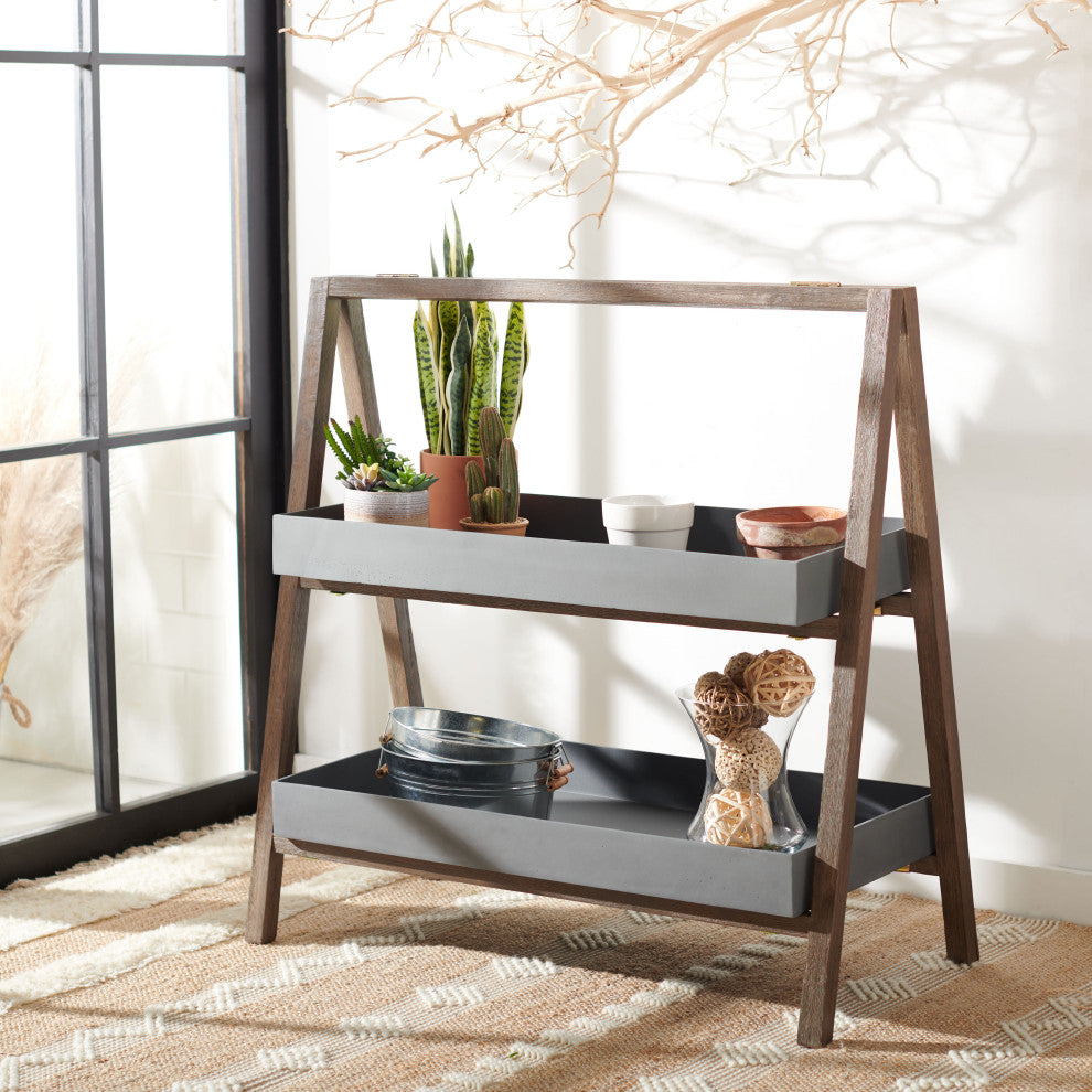 Safavieh Danser Patio Shelf, Dark Walnut/Grey