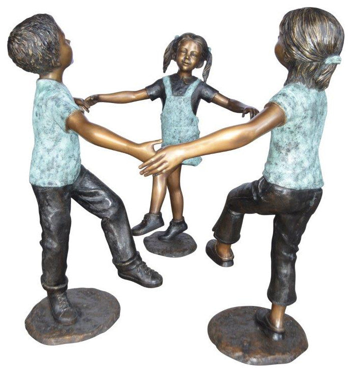 Three children happily holding hands bronze statue -  Size: 31"L x 19"W x 41"H