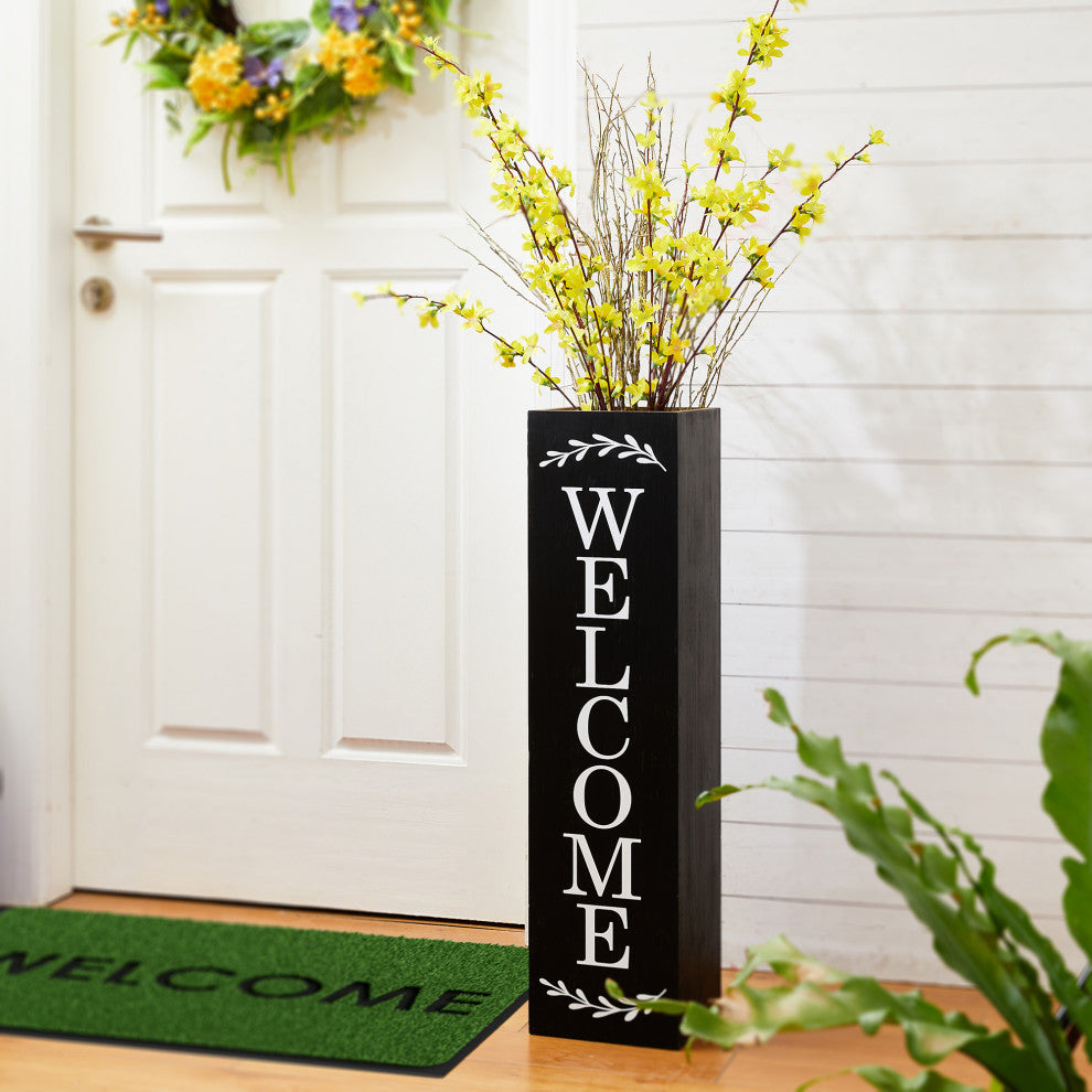 30"H Double Sided Solid Wood Black Boxed "Welcome Porch" Porch Sign