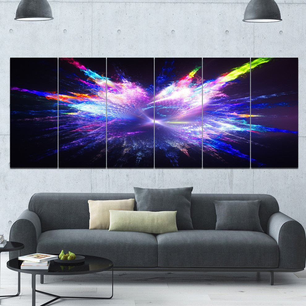 Blue Explosion of Paint Drops, Floral Canvas Art Print, 70"x28", 6 Panels