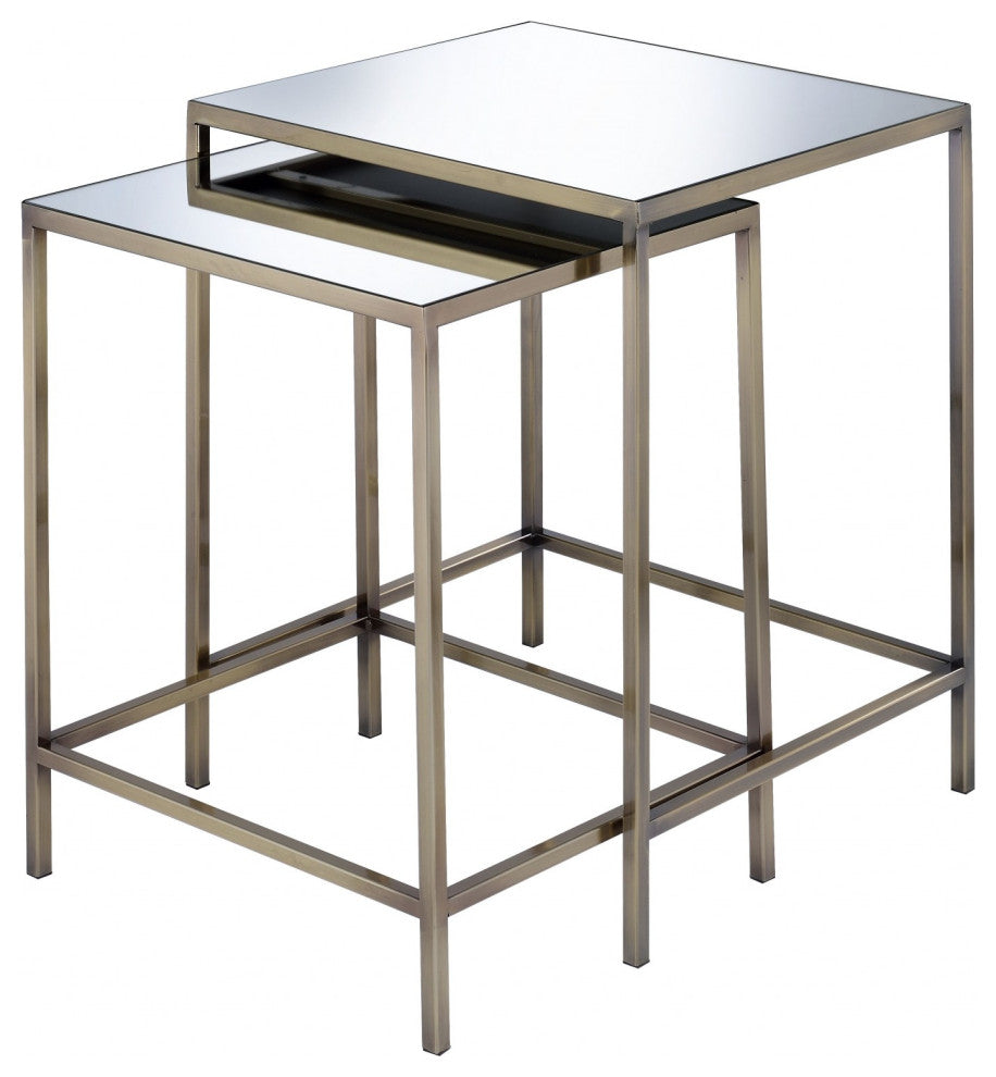 Set of Two Modern Glass and Metal Nesting Tables