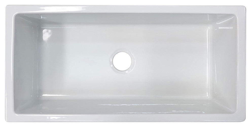 Fireclay Sink, Single Bowl Farmhouse Apron Kitchen Sink, White, 36"
